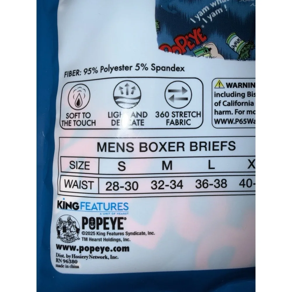 Popeye XL Men Boxer Briefs Cartoon Blue Stretch Novelty Gift Bday Underwear NWT